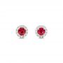 18k Rose Gold 18k Rose Gold Ruby And Diamond Halo Earrings - Three-Quarter View -  102620 - Thumbnail