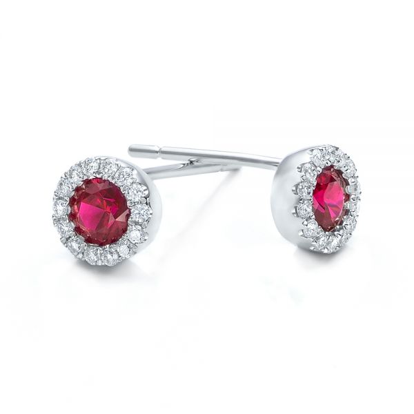  Platinum Platinum Ruby And Diamond Halo Earrings - Front View -  100974