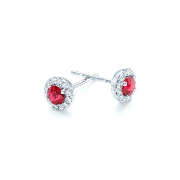  Platinum Platinum Ruby And Diamond Halo Earrings - Front View -  102620