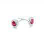 14k White Gold Ruby And Diamond Halo Earrings - Front View -  102620 - Thumbnail