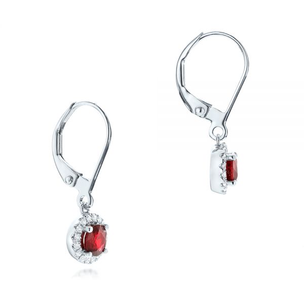 18k White Gold 18k White Gold Ruby And Diamond Halo Earrings - Front View -  102625