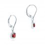 14k White Gold Ruby And Diamond Halo Earrings - Front View -  102625 - Thumbnail
