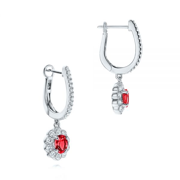 14k White Gold 14k White Gold Ruby And Diamond Halo Earrings - Front View -  106453