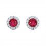 14k White Gold Ruby And Diamond Halo Earrings - Three-Quarter View -  100974 - Thumbnail