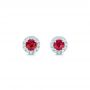 14k White Gold Ruby And Diamond Halo Earrings - Three-Quarter View -  102620 - Thumbnail