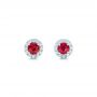 18k White Gold 18k White Gold Ruby And Diamond Halo Earrings - Three-Quarter View -  102620 - Thumbnail