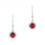 14k White Gold Ruby And Diamond Halo Earrings - Three-Quarter View -  102625 - Thumbnail