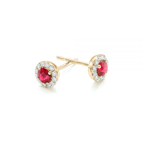 18k Yellow Gold 18k Yellow Gold Ruby And Diamond Halo Earrings - Front View -  102620