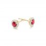 14k Yellow Gold 14k Yellow Gold Ruby And Diamond Halo Earrings - Front View -  102620 - Thumbnail
