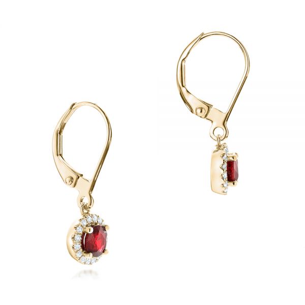 18k Yellow Gold 18k Yellow Gold Ruby And Diamond Halo Earrings - Front View -  102625