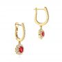  14K Gold Ruby And Diamond Halo Earrings - Front View -  106453 - Thumbnail