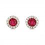 14k Yellow Gold 14k Yellow Gold Ruby And Diamond Halo Earrings - Three-Quarter View -  100974 - Thumbnail