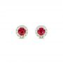 18k Yellow Gold 18k Yellow Gold Ruby And Diamond Halo Earrings - Three-Quarter View -  102620 - Thumbnail