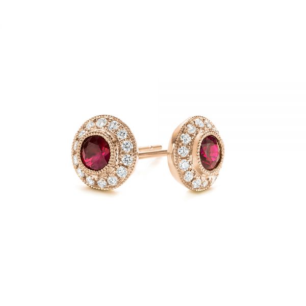 14k Rose Gold 14k Rose Gold Ruby And Diamond Halo Stud Earrings - Front View -  103730