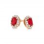 18k Rose Gold 18k Rose Gold Ruby And Diamond Halo Stud Earrings - Front View -  106443 - Thumbnail