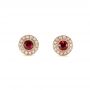 14k Rose Gold 14k Rose Gold Ruby And Diamond Halo Stud Earrings - Three-Quarter View -  103730 - Thumbnail