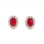 18k Rose Gold 18k Rose Gold Ruby And Diamond Halo Stud Earrings - Three-Quarter View -  106443 - Thumbnail