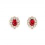 14k Rose Gold 14k Rose Gold Ruby And Diamond Halo Stud Earrings - Three-Quarter View -  106454 - Thumbnail