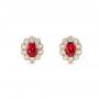 18k Rose Gold 18k Rose Gold Ruby And Diamond Halo Stud Earrings - Three-Quarter View -  106454 - Thumbnail