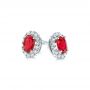 18k White Gold 18k White Gold Ruby And Diamond Halo Stud Earrings - Front View -  106443 - Thumbnail