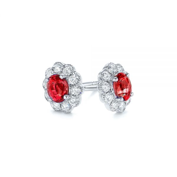  Platinum Platinum Ruby And Diamond Halo Stud Earrings - Front View -  106454
