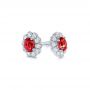  Platinum Platinum Ruby And Diamond Halo Stud Earrings - Front View -  106454 - Thumbnail