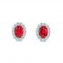  Platinum Platinum Ruby And Diamond Halo Stud Earrings - Three-Quarter View -  106443 - Thumbnail