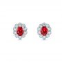  Platinum Platinum Ruby And Diamond Halo Stud Earrings - Three-Quarter View -  106454 - Thumbnail
