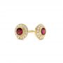 14k Yellow Gold Ruby And Diamond Halo Stud Earrings - Front View -  103730 - Thumbnail