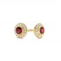 14k Yellow Gold Ruby And Diamond Halo Stud Earrings - Front View -  103730 - Thumbnail