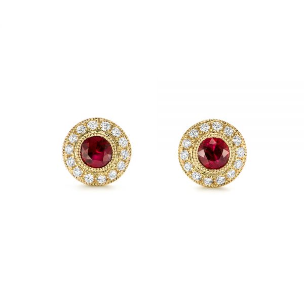 Ruby and Diamond Halo Stud Earrings - Image