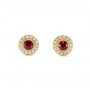 14k Yellow Gold Ruby And Diamond Halo Stud Earrings - Three-Quarter View -  103730 - Thumbnail