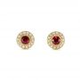 18k Yellow Gold 18k Yellow Gold Ruby And Diamond Halo Stud Earrings - Three-Quarter View -  103730 - Thumbnail