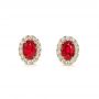  14K Gold Ruby And Diamond Halo Stud Earrings - Three-Quarter View -  106443 - Thumbnail