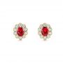  14K Gold Ruby And Diamond Halo Stud Earrings - Three-Quarter View -  106454 - Thumbnail