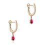 14k Rose Gold 14k Rose Gold Ruby And Diamond Huggies - Front View -  108026 - Thumbnail