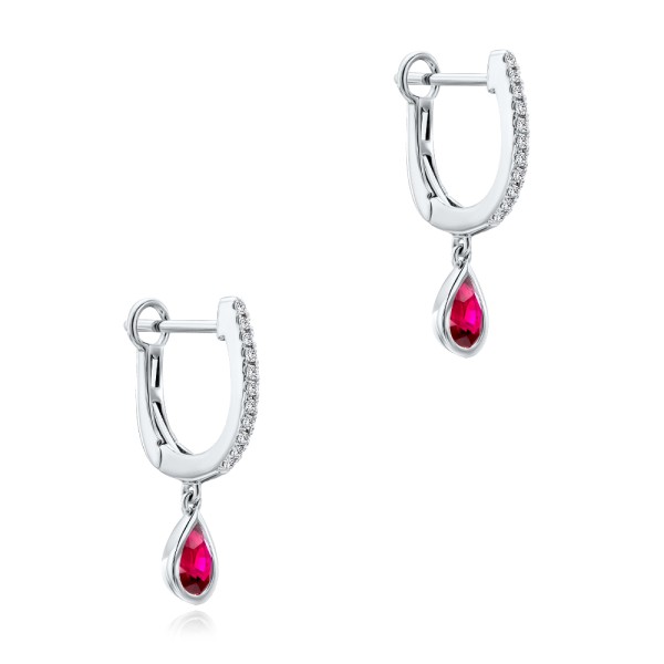 Platinum Platinum Ruby And Diamond Huggies - Front View - 108026