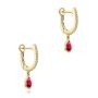 14k Yellow Gold Ruby And Diamond Huggies - Front View -  108026 - Thumbnail