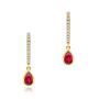 14k Yellow Gold Ruby And Diamond Huggies - Three-Quarter View -  108026 - Thumbnail