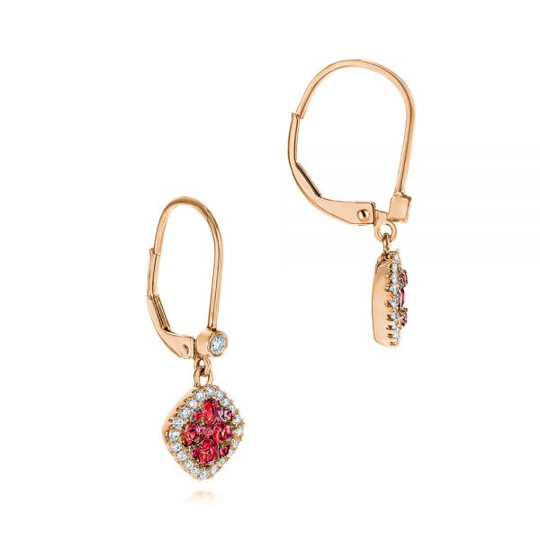 18k Rose Gold 18k Rose Gold Ruby And And Diamond Leverback Earrings - Front View - 106011