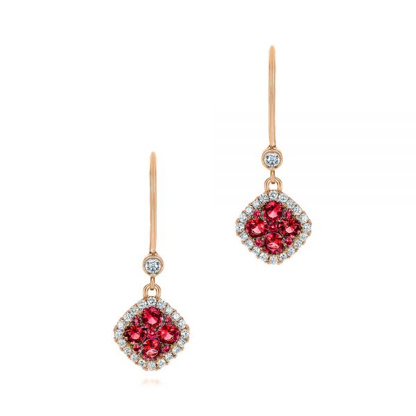 14k Rose Gold 14k Rose Gold Ruby And And Diamond Leverback Earrings - Three-Quarter View -  106011