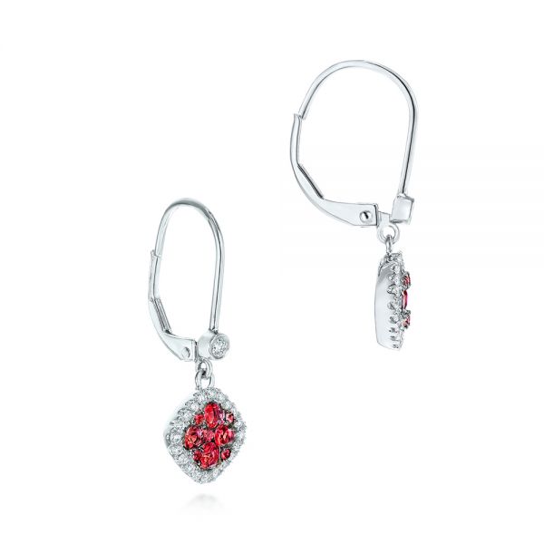 18k White Gold 18k White Gold Ruby And And Diamond Leverback Earrings - Front View -  106011