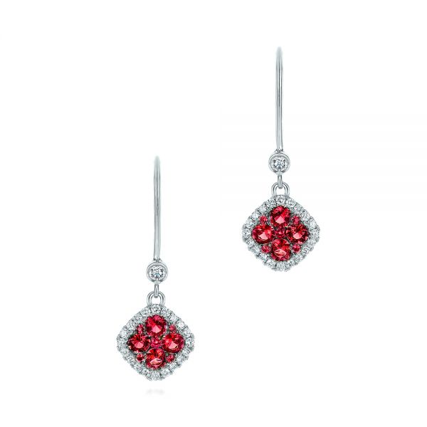  Platinum Platinum Ruby And And Diamond Leverback Earrings - Three-Quarter View -  106011