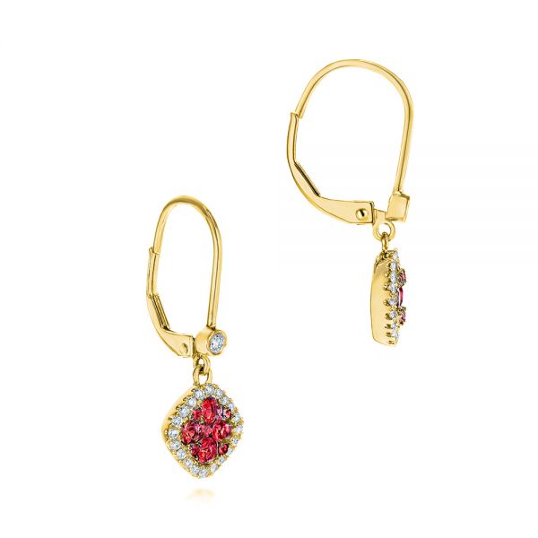 18k Yellow Gold 18k Yellow Gold Ruby And And Diamond Leverback Earrings - Front View -  106011