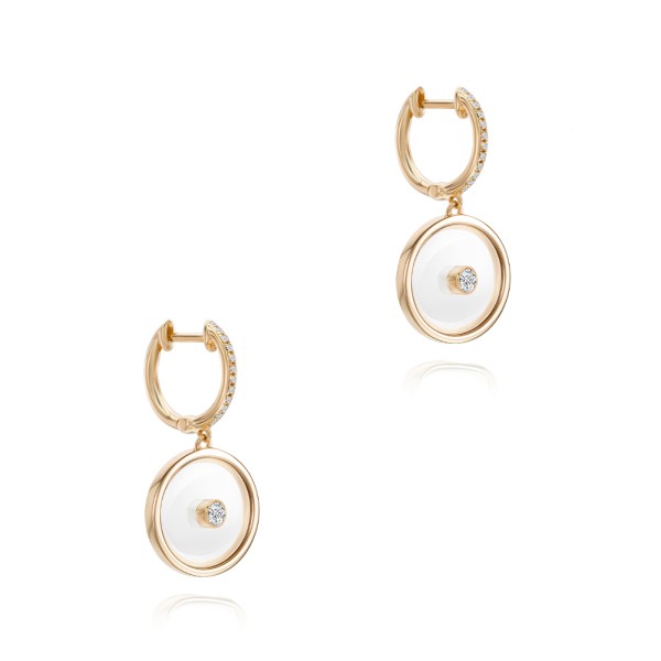 18k Rose Gold 18k Rose Gold Sapphire Crystal Disc Diamond Huggie Earrings - Front View -  107987 - Thumbnail