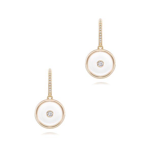 18k Rose Gold 18k Rose Gold Sapphire Crystal Disc Diamond Huggie Earrings - Three-Quarter View -  107987 - Thumbnail