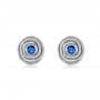 Scroll Stud Earrings With Bezel Set Blue Sapphire - Three-Quarter View -  107233 - Thumbnail