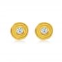 Scroll Stud Earrings With Bezel Set Diamond - Three-Quarter View -  107232 - Thumbnail