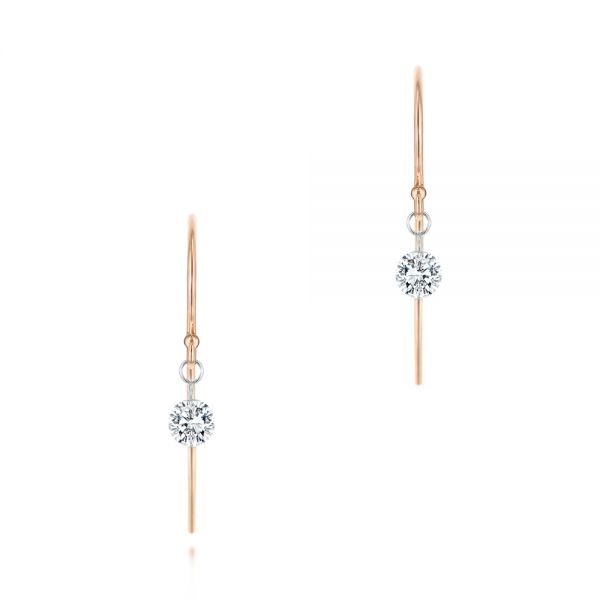 18k Rose Gold 18k Rose Gold Shepherd Hook Round Diamond Earrings - Three-Quarter View -  106688 - Thumbnail