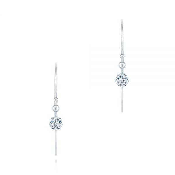 18k White Gold 18k White Gold Shepherd Hook Round Diamond Earrings - Three-Quarter View -  106688 - Thumbnail